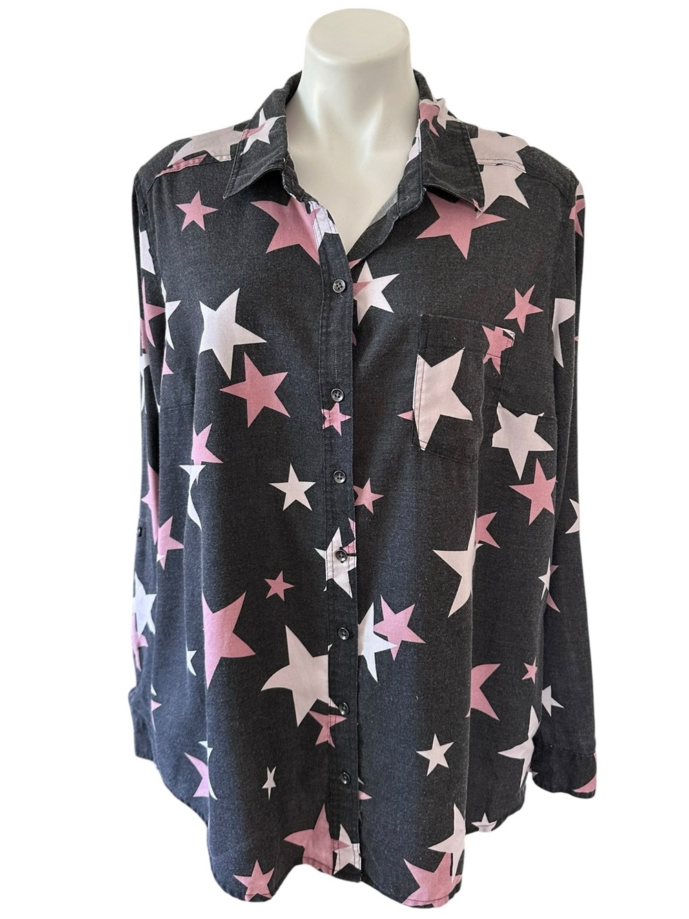 Torrid Taylor Black Burnout Star Button Front Long Sleeve Shirt Size 2